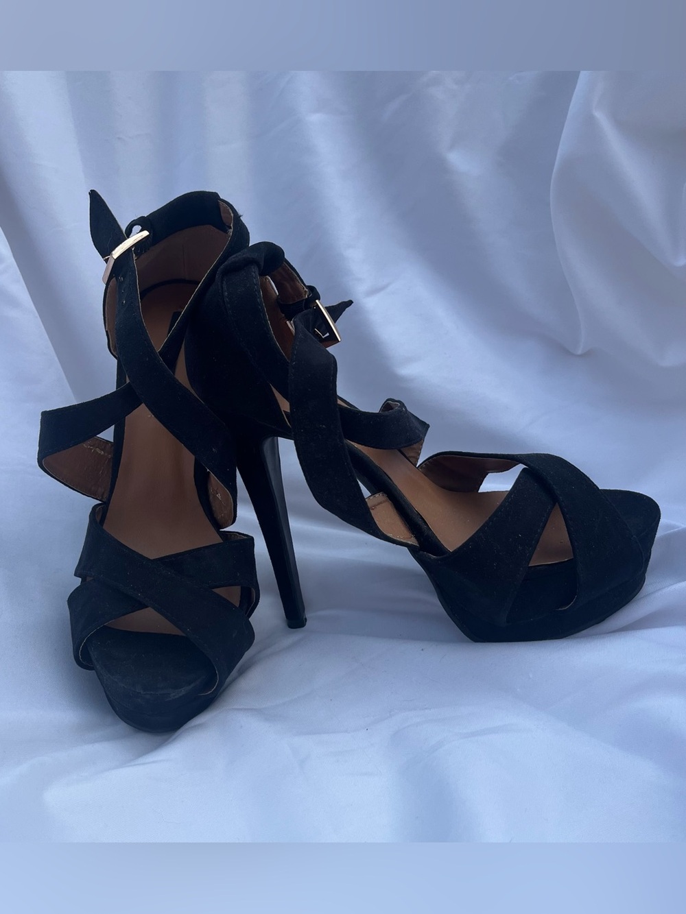 Forever 21 Black Suede Crisscross Ankle Strap Heels